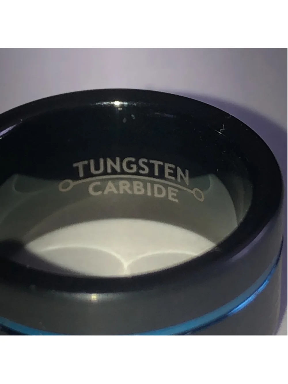 Size 4.5 Tungsten Carbide Black and Blue Line Ring
